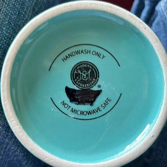 Modern Expressions Monogram Golden C Coffee Tea Soup Mug Turquoise White - Picture 2 of 11